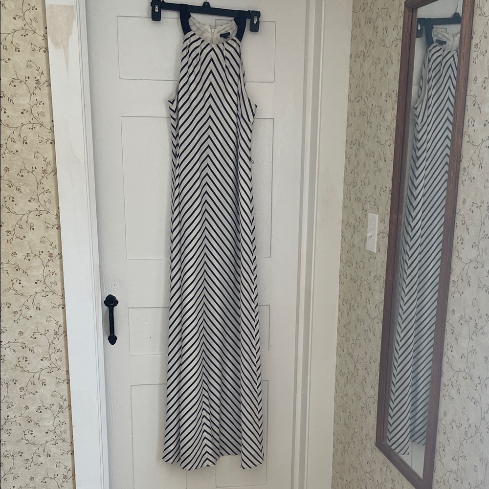 Ann Taylor Black and White Striped Maxi Dress